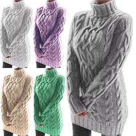 Plus Size, Women' Plus-Size High-Neck Long Cardigan Dress - Winter Warm Maxi Dress, Loose Fit Solid Color Machine Washable Outerwear for Cold Weather, Cozy Fall & Winter Attire