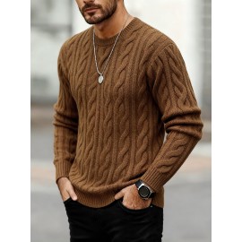 New Autumn-Winter Men's Casual Commuter Solid Color Crew Neck Knit Pullover