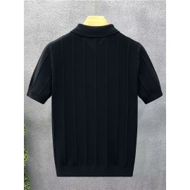 Luxury Knit Short Sleeve Polo Shirt for Men | Summer New Solid Color Lapel Collar Casual Tops, Button Details, Regular Fit