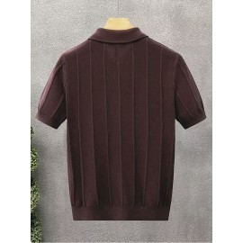 Luxury Knit Short Sleeve Polo Shirt for Men | Summer New Solid Color Lapel Collar Casual Tops, Button Details, Regular Fit