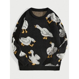 Men's Trendy Cute Pattern Animal Goose Pullover Casual Couple Street Round Neck Sweater Knitwear Warm