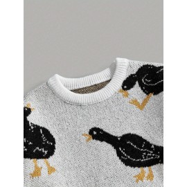 Men's Trendy Cute Pattern Animal Goose Pullover Casual Couple Street Round Neck Sweater Knitwear Warm
