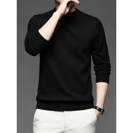New Men'S Solid Color Round Neck Knitted Pullover Sweater