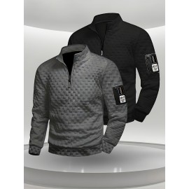 Two-Pack Plus Size Men's Full-Zip Jacket, Half-Zip Front, Elastic Zipper, Half-Zip Casual Coat, Suitable for Gym, Office, Daily Wear - Dark Gray/Black-Dark Gray/Light Gray-Dark Gray/White-Black/White-Black/Light Gray-Light Gray/White Men's Wear 