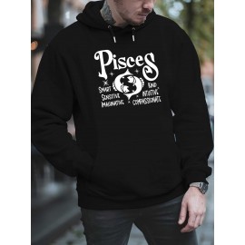 Plus Size Pisces Pattern Hoodie | Comfortable Fuzzy Sweatshirt with Zodiac Design, Printed with 