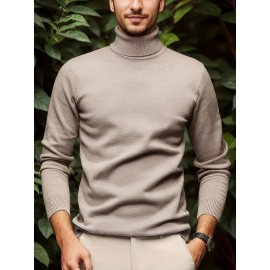 [Men's Turn-Collar Sweater] Cross-Border New Autumn-Winter Men's Solid Color Turn-Collar Pullover Knit Sweater